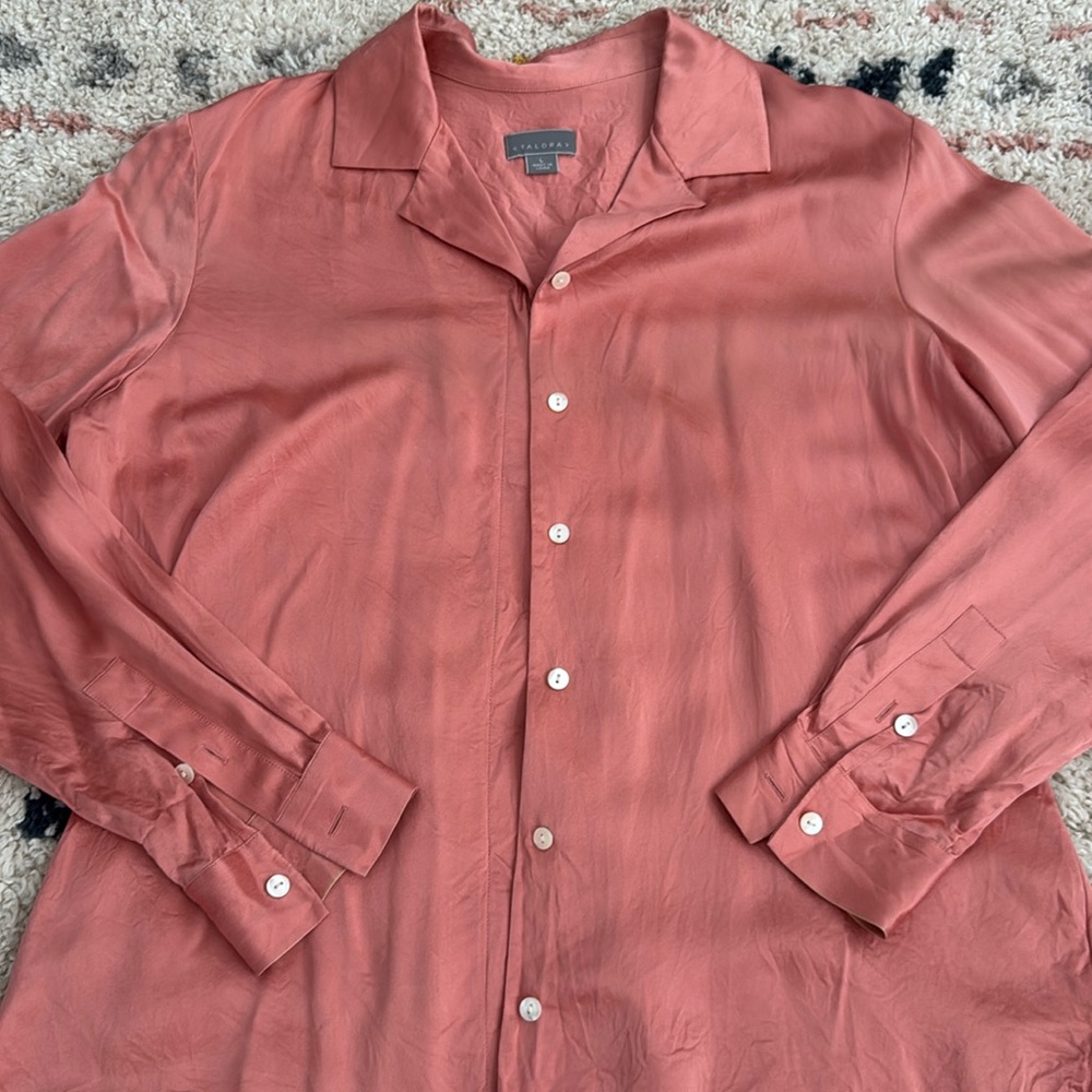 100% silk button down in a coral color